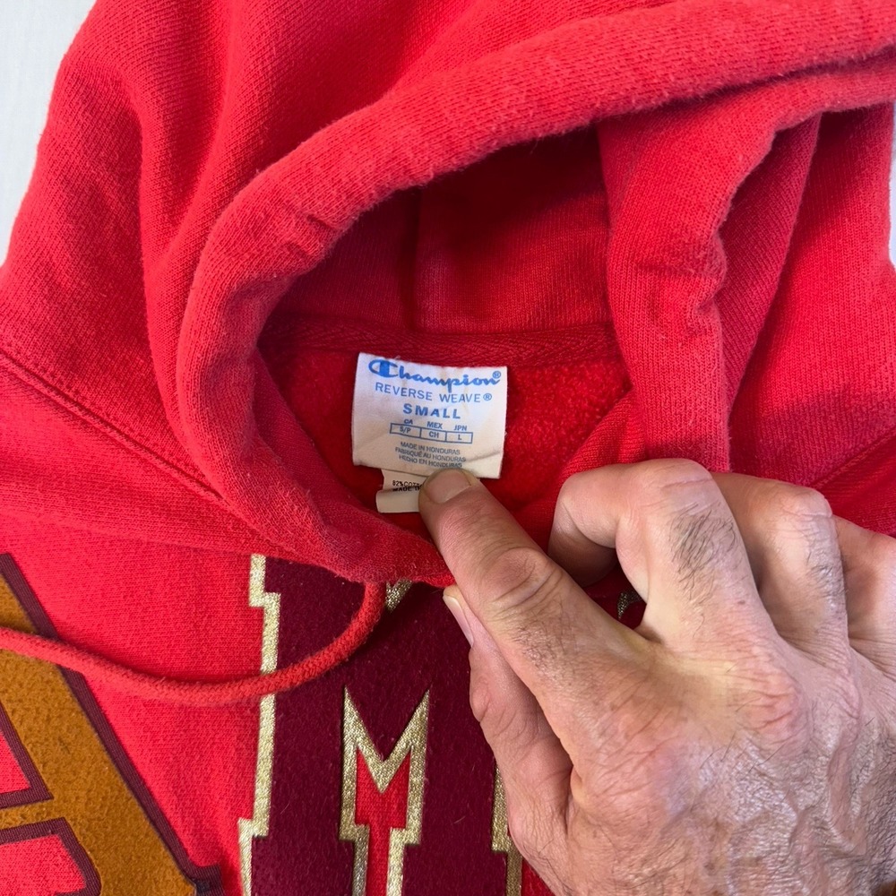 Vintage 90S Champion Cotton Weave Hoodie Men's Or women's Embroidered Y2K Red - Picture 4 of 16